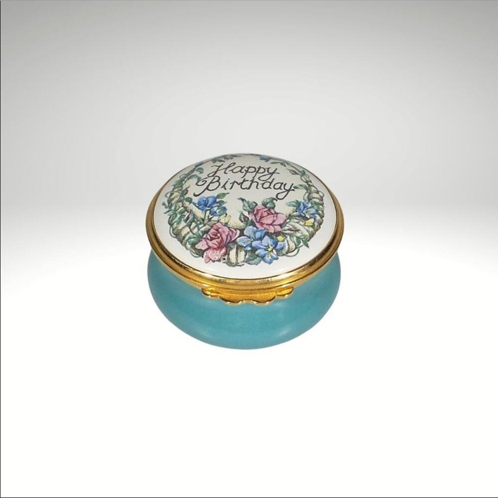 Vintage Kingsley Enamels Happy Birthday trinket-pill box Worcestershire, England